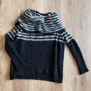 Gray & White Free People Engineer Cowlneck Sweater